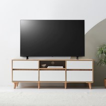 [케이컴퍼니] 이음2단1500거실장(5서랍형) 플라스틱다리 / K1500-2S-IN-5C, 아카시아화이트