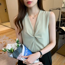 크로스 블라우스 대외 무역 수출 프랑스 진정한 가치 여성 의류 매장 플래그십 탑 탑 민소매 쉬폰 셔츠 크로스 넥 느슨한 서양식 커버 배