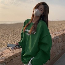 라라벨 여성용 기모 맨투맨 샌프란시스코 루즈핏 기모맨투맨 티셔츠