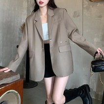고퀄리티 눈길을 끄는 디자인감각 보이핏 볼륨 갈색 카색 정장 코트 여성 겨울 가을 빅사이즈 와이드 루즈핏 숏 양복 상의