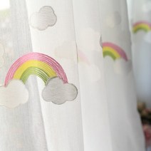 작은방 커튼 여자아이방커튼 아기방커튼 아이방블라인드 수 놓은 흰 구름과 무지개 창 거실 침실 면화 얇은 부엌