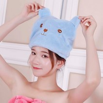 머리 말리기 건조 타올 수건 캡 말리기 건조 여성 소녀 욕실 마이크로 화이버 급속 건조, 파란 곰