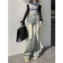 슬림일자팬츠 아메카지스타일 마이크로 플레어 데님팬츠 여성 2023 년 봄계절 작은 키 맥시 긴바지 4992724601