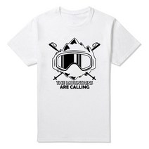 스키 플레이트 숏스키 The Mountains Are Calling T 셔츠 남성 여성 스키 스노우보드 멋진 디자인 코튼, 01 WHITE_05 XL
