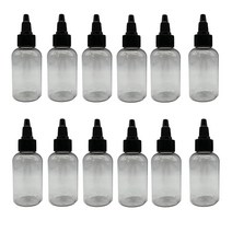 Natural Farms 56.7g2온스) 투명 보스턴 플라스틱 병 - 12팩 빈 리필 가능 BPA 프리 에센셜 오일 아로마테라피 | 블랙 트위스트 탑 캡 미국 제조