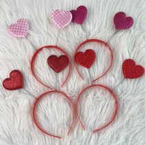 하트머리띠 하트스프링 땡땡이 반짝이 세수 헤어밴드 롯데월드 셀프스튜디오 파티 졸업사진, 핫핑크