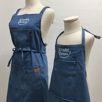 (무료 자수각인) 블루 데님 선생님 앞치마 / 이름 상호 로고 + 내일출고, 1개, 블루(자수포함)