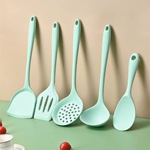 실리콘 주방 용품 5 피스 세트 스푼 주걱 밥숟가락 항균 고온 가능, 녹색  주방기구 (5벌) 세트