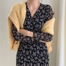 꽃 잔잔한 무늬 롱 원피스 쉬폰소재 여성 스러운 nK3 미디 니트 나시 반팔 프릴 플레어 미니 청치마