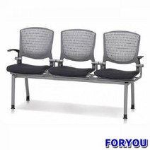 ForU361 3인용 연결의자 멜론 팔 사출 쿠션 2개 대합실의자 대기실의자 의자 장의자, 그레이 블루