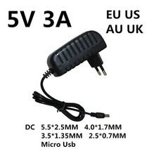 1pcs DC 5V 3A 3000MA 마이크로 Usb Ac/dc 전원 어댑터 EU 미국 호주 영국 플매트 카펫 러그 충전기 공급 5V3A 라즈베리 파이 제로 태블릿 Pc 용, DC PLUG 5.5-2.5MM