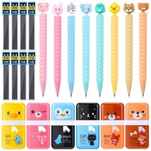 Kawaii 샤프 22개 세트 크리스마스 선물용 귀여운 연필 동물 지우개 포함 0.5mm HB 레진 연필 리필 재미있는 토퍼 다채로운 실리콘 파스텔 학생용