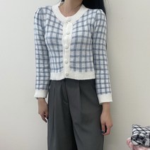 VANANA2 여성 파스텔톤 도톰 짜임 체크 가디건 아우터