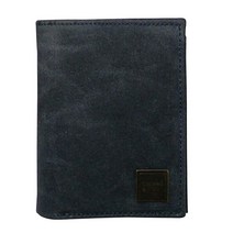 CANVAS & AWL 왁스 캔버스 가죽 슬림 바이폴드 유니 지갑 네이비 블루 Medium