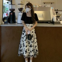 쉬폰배색 빅사이즈 롱원피스