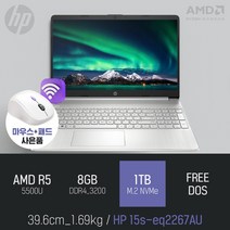 HP 15s-eq2267AU [무선 마우스 + 마우스 패드 증정], FREE DOS, 8GB, 1TB, 라이젠5, 실버