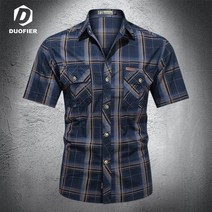 캐쥬얼셔츠 2022 New Mens Plaid Cargo Shirt 남성 캐주얼 반소매 통기성 셔츠 멀티 포켓 작업 Camisa Blouse Cotton Plus Size 5XL