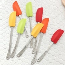 힘방지 스텐 손잡이 실리콘 알뜰 스파츌라 2SIZE 이유식조리, 그린, 옐로우, 오렌지, 레드, 1개, 대(옐로우)