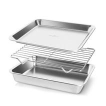 퀸센스 스텐 트레이 3종 세트 스텐쟁반 밧드 랙 직사각 소형 중형 대형(택1), 트레이 3종세트 (중), 쟁반+랙+밧드