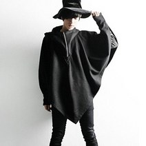 남성 개성 후드 망토 울 롱 트렌치 코트 나이트 클럽 무대 의상 남성 펑크 오버 코트 고딕 의류 망토 가을 겨울