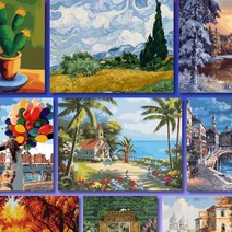 그리기세트 유화 2) [신규] x 61종 중형 50 DIY (ver 그림 리빙듀오 명화 쉬운 40, 40. A-103 시골 풍경(40x50)