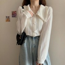 여성의류쇼핑몰 펄단추 빅카라 자수 아이보리 블라우스 20대 데이트-2802EA