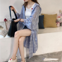 오노마 오노마 ONM 여성 블라우스 체크 오버핏 롱후드 셔츠 간절기코디 (8758819)