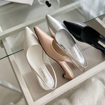심플 스틸레토 슬링백 실버 미들힐 3cm 굽낮은 구두
