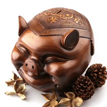 크리에잇투 복을 부르는 원목디자인 돼지장식 저금통 (라지)