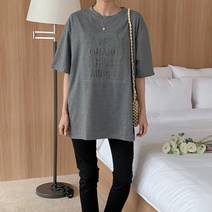 수엠W 여성 루즈핏 롱 티셔츠 S080 엠보싱반팔티