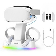 RGB 충전독 & Stand 악세사리 for Meta-Quest 2 마그네틱 빠른충전 도킹 스테이션 VR 헤드셋 컨트롤러 2x2200mAh 충전식 배터리 7xModes Ad, Standard Version