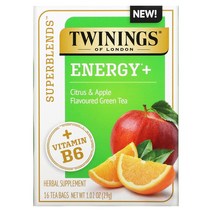 Twinings Superblends 비타민 B6 시트러스 사과 녹차 티백 16개 29g(1.02oz), 기본