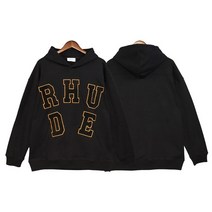 후드 대형 rhude 스트리트 여성 커플 캐주얼 로고 패치 수 놓은