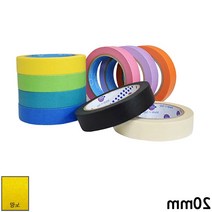컬러풀 종이 마스킹 테이프 화지 내열도 잔사 안남는 건축 도장 페인팅 수채화 실리콘 락카 시공 아이보리 블랙 핑크 보라 종류선택 1개, 종이 마스킹테이프 노랑 20mm x 40M