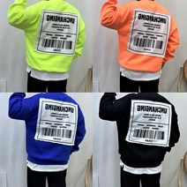 남녀공용 오버핏 형광 비비드 바코드패치 커플룩 기모 맨투맨 4COLOR