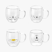 홈카페 예쁜 음료 손잡이 이중 내열유리 애니멀 동물 머그 컵 290ml, Bear- 260ml, 1개
