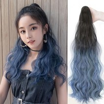 그라데이션 컬러 포니테일 헤어피스 묶음머리 집게핀, 블랙코랄