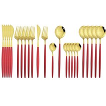 JASHII 플랫웨어 서빙 세트 24피스 스테인리스 스틸 실버웨어 세트 민트 그린 실버 커틀러리 세트 파티 크리스마스 저녁 식사를 위한 현대적이고 우아한 식기 세트 (민트, Red Gold