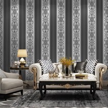 고풍 벽지 엔틱 레트로 유럽 인테리어 소폭 합지 셀프 꽃무늬 입체 거실 포인트 금색 PVC, L