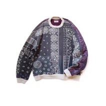 19aw Kapital 일본산 순수 코튼 패치 워크 허리 꽃 과일 프린트 남성용 여성용 후드 라운드 넥 네이비 블루 풀오버