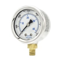 액체 충전 하단 마운트 압력 게이지 5.1cm(2인치) 다이얼 0600 PSI 0.3cm(1/8인치) 수 NPT 연결 스테인리스 스틸 케이스 및 베젤 (1) 58880987, 1