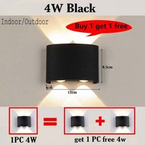 Led 벽 조명 인테리어 램프 110v 220v IP65 방수 욕실 집 야외 침실 정원 침실 장식 램프, 4W Black Get 1 FREE, CHINA, Warm White + Not Waterproof