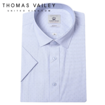 [THOMAS VAILEY] 토마스베일리 남성드레스셔츠-도트체크 슬림핏 반팔셔츠 블루 F339