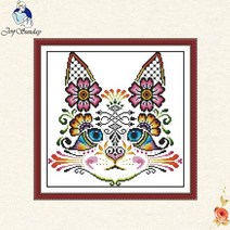 십자수 자수 만들기 Joy Sunday dmc 전체 사랑스러운 고양이 아니마 흰색 canvas11ct 14ct 면사 diy 작업 키트 가정 장식, 14ct 미인쇄
