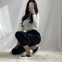 여성 편안한 가을 힙한 카고 팬츠 11부 바지 밀리터리 힙합 밴딩 주머니 건빵 조거-735056NH