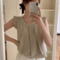 [CD556]싱글 뒤트임 핀턱 프릴 나시 블라우스