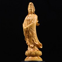 천수관음보살 풍수 부처님 장식 서 관음 보살 황양 나무 동상 단단한 조각 수공예 예배, 표준, 35CM