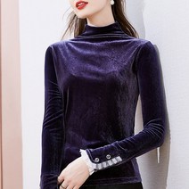 반 터틀넥 벨벳 블라우스