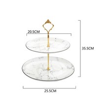 세라믹 과일 플레이트 유럽 3 층 스낵 플레이트 케이크 플레이트 다층 페이스트리 플레이트 거실 크리에이티브 캔디 트레이 랙, 2 층 대리석 스트링 플레이트