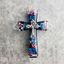 하얀국화 납골당 꾸미기 부착식 천주교 십자가 장식